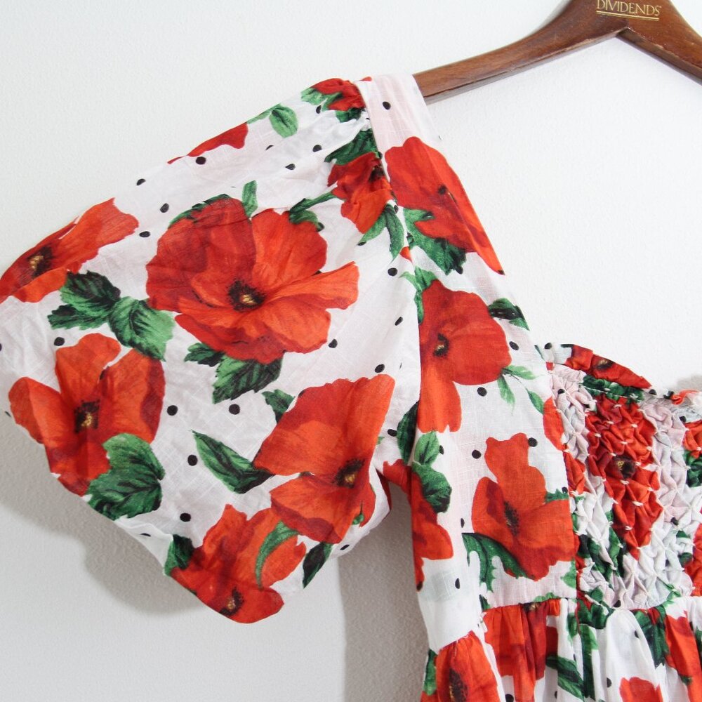 Anthropologie Maeve Square-Neck Smocked Babydoll Mini Dress Floral Cotton Small - Picture 5 of 14